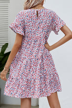 Load image into Gallery viewer, Leopard Short Flounce Sleeve Tiered Dress