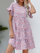 Load image into Gallery viewer, Leopard Short Flounce Sleeve Tiered Dress