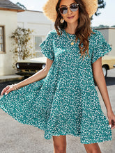 Load image into Gallery viewer, Leopard Short Flounce Sleeve Tiered Dress