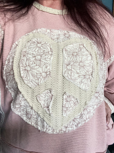 POL Dusty Rose Waffle-Knit Peace & Love Top