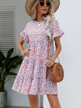 Load image into Gallery viewer, Leopard Short Flounce Sleeve Tiered Dress