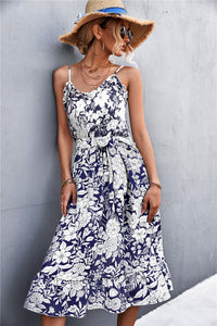New Arrival -- Floral Frill Trim Scoop Neck Spaghetti Strap Dress