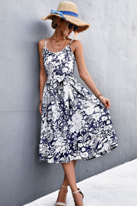 New Arrival -- Floral Frill Trim Scoop Neck Spaghetti Strap Dress