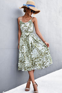 New Arrival -- Floral Frill Trim Scoop Neck Spaghetti Strap Dress