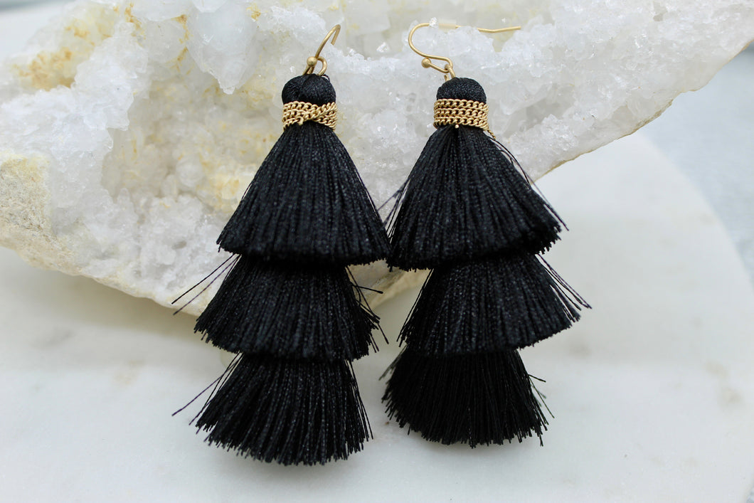 Black tassel earrings