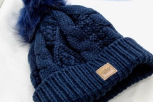 Load image into Gallery viewer, Cable knit with pom accent