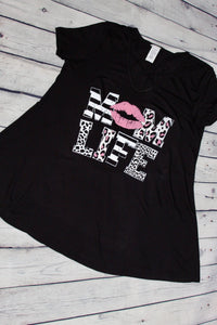 "MOM LIFE" black & pink leopard top