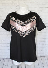 Load image into Gallery viewer, Black short sleeve with leopard &amp; rose sequin chevron detail