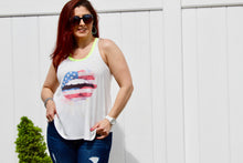 Load image into Gallery viewer, American flag lip graphic T top with neon trim