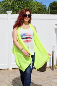 American flag lip graphic T top with neon trim