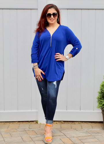 Front Zip 3/4 sleeve top - Plus Size
