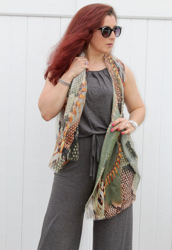 Sleeveless Jumpsuit with Pockets/Elastic Waistband