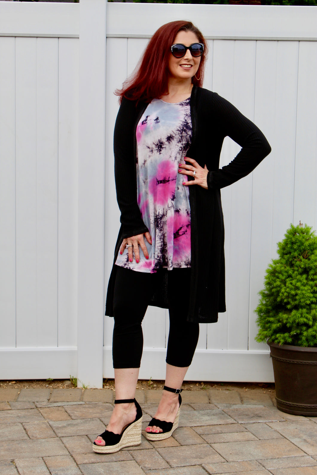 Fuchsia tie dye tank dress with pockets