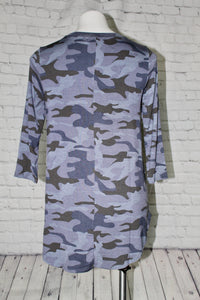 3/4 Sleeve Blue Camo Top