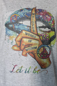 "Let it Be" V Neck Graphic T Lip Shirt