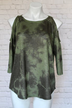 Load image into Gallery viewer, Tie Dye Cold Shoulder top (Olive Green or Burgundy)