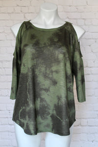 Tie Dye Cold Shoulder top (Olive Green or Burgundy)