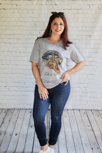 "Let it Be" V Neck Graphic T Lip Shirt