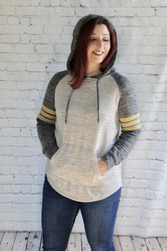 Brushed Hacci Hoodie with Color Block Stripe Detail