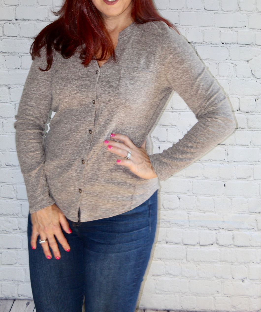 Two-Tone Rib Button Down Top