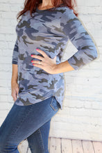 Load image into Gallery viewer, 3/4 Sleeve Blue Camo Top