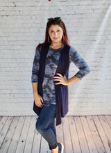 Load image into Gallery viewer, 3/4 Sleeve Blue Camo Top