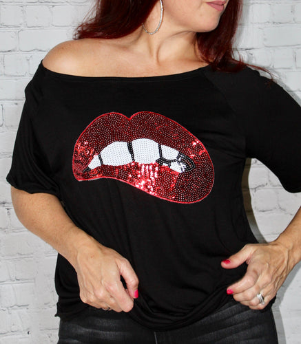Sequin Lip Short Sleeve Graphic T