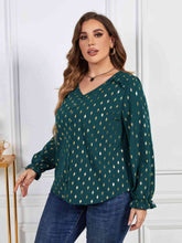 Load image into Gallery viewer, Melo Apparel Plus Size Printed Frill Trim Flounce Sleeve Blouse
