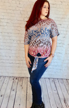 Load image into Gallery viewer, One shoulder cheetah knit top featuring dolman sleeves and self tie knot