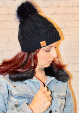Load image into Gallery viewer, Cable knit with pom accent