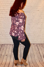 Load image into Gallery viewer, Off the shoulder knit top featuring ruffled bell sleeves and front self-tie knot