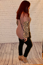 Load image into Gallery viewer, Thermal waffle knit top with leopard balloon sleeves