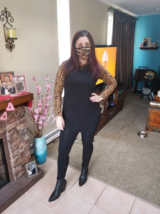 Black Top with Animal Print Sleeves