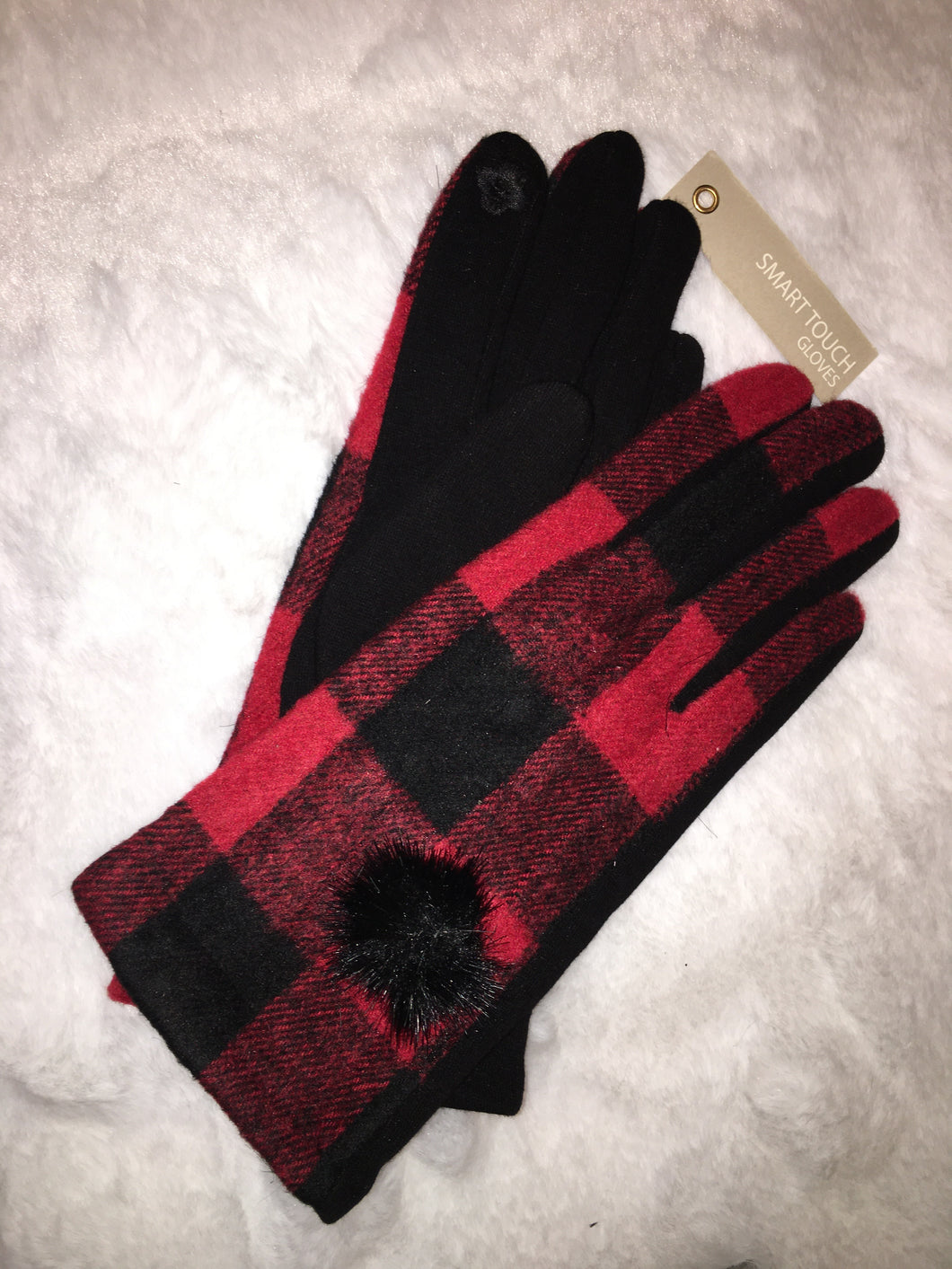 Buffalo Plaid Knit Gloves with Tech Fingers