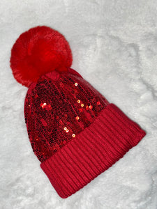 Sequin Embellished Pom Pom Beanie Hat