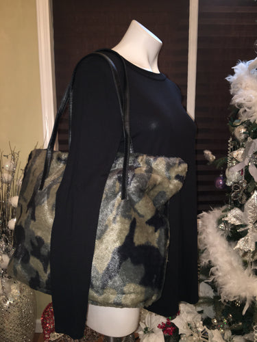 Camo Print Super Soft Faux Fur Tote